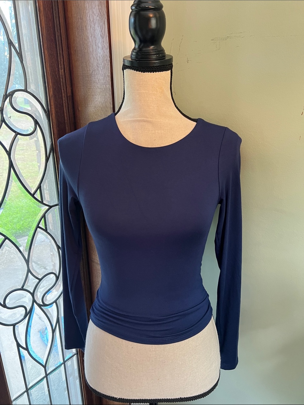 Antistar Slim Fit Long-Sleeve Crew Neck Top in Deep Navy